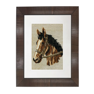 Needlework Horse Reproduction in Light Burl Frame Wall Art Antique Curiosities Inc
