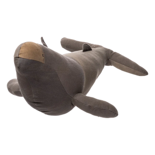 Grey repurposed fabric whale stuffed animal by Puebco