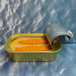 Sandalwood tinned fish candle housewarming gift, Pinterest quirky home conversation piece