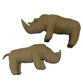 Khaki repurposed fabric rhinoceros stuffed animal by Puebco