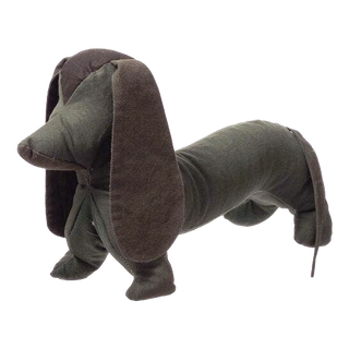 Olive green repurposed fabric dog stuffed animal by Puebco