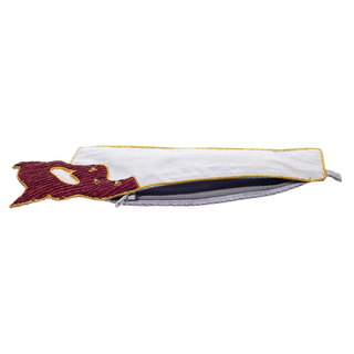 Hand saw pouch shown in profile with zipper partially open along the blade edge