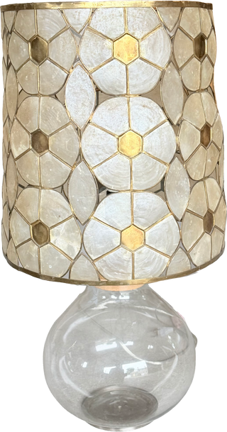 1970s Capiz & Brass Lampshade with Glass Base