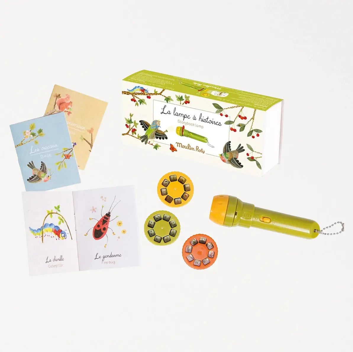 Moulin Roty | Garden Story Book Set With Projector Torches And Three Discs For Bedtime Tales Speedy Monkey