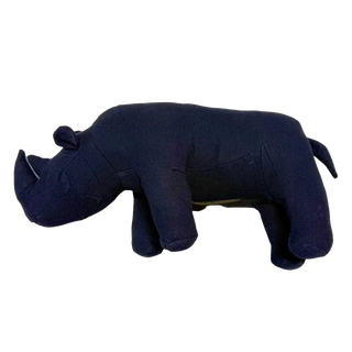 Navy repurposed fabric rhinoceros stuffed animal by Puebco