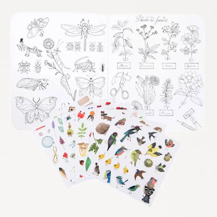 Moulin Roty | Botanist Coloring Book And Sticker Set Speedy Monkey