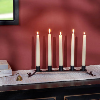 Matte-black iron candelabra for five taper candles — tabletop decor — Wren Supply Co.
