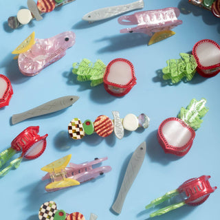 Sardine Clip Set - Silver Acetate Fish Alligator Hair Clips