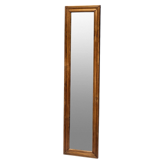 Puebco reclaimed teak figure mirror, 59 inches tall — warm honey-brown grain in a double-frame design for wall or closet door.