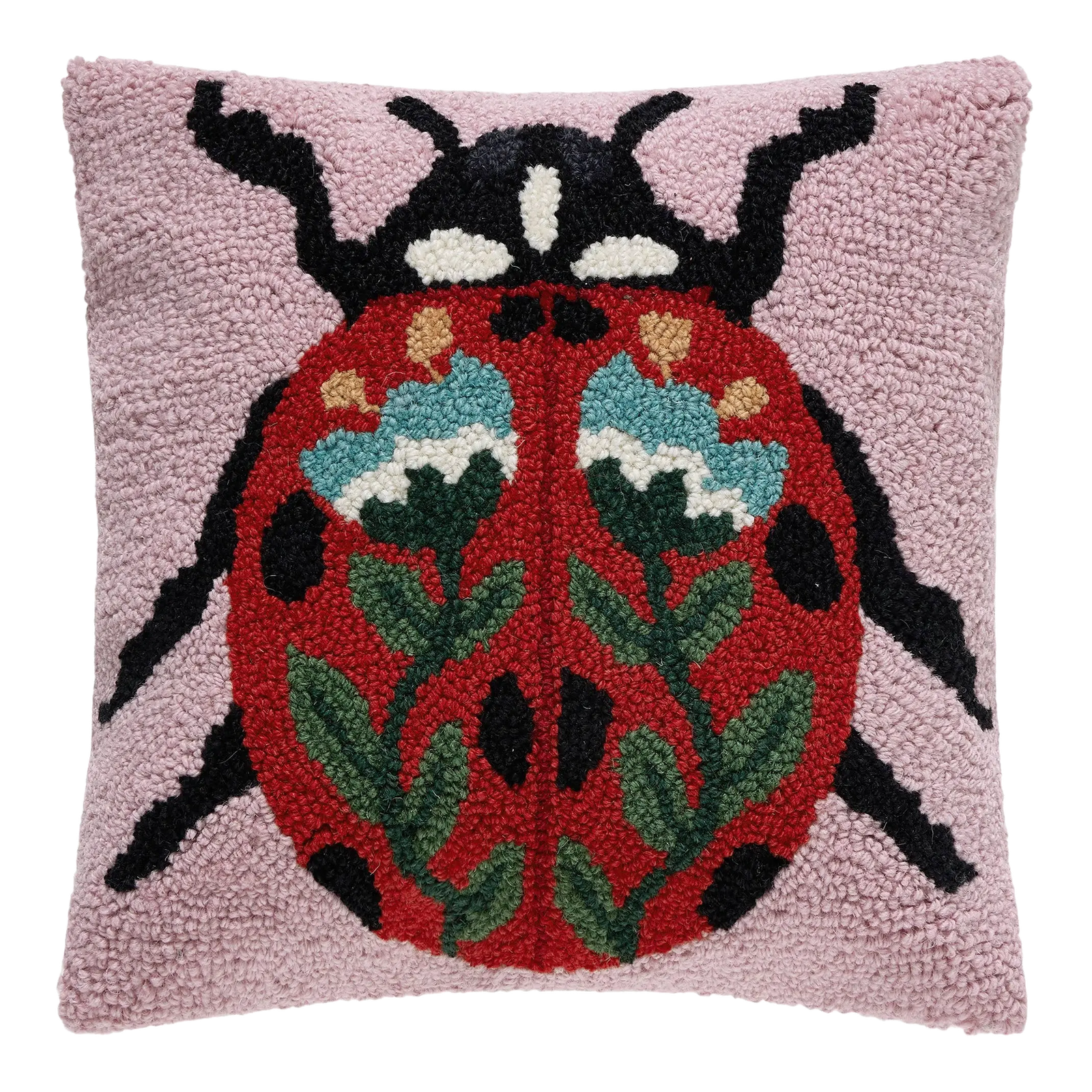 Folk Ladybug Wool Hook Pillow Peking Handicraft